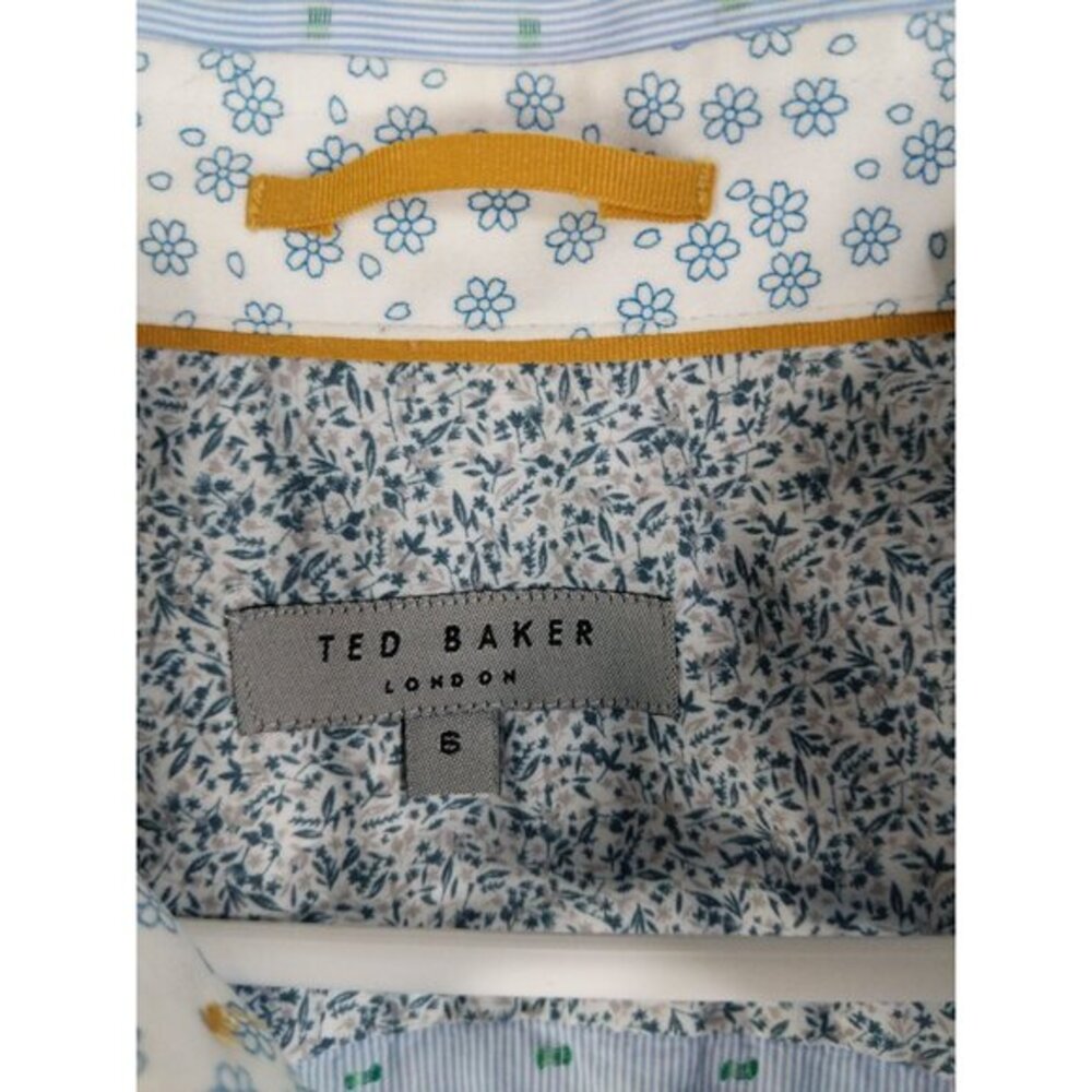 TED‎ BAKER Button Up Short Sleeve Mens Sz 6 US XL 44 Blue Stripe Dot 100% Cotton - Picture 3 of 10
